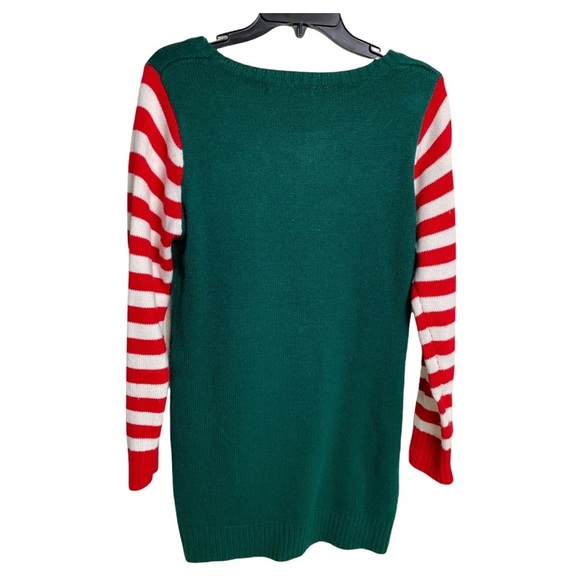 Ugly Christmas Sweater Women’s Medium Elf Bells PomPoms Long Costume Party Green - Picture 4 of 10